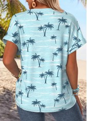 Tropical Plants Print Blue Short Sleeve T Shirt