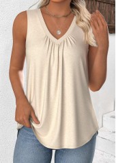 Beige Sleeveless V Neck Tank Top