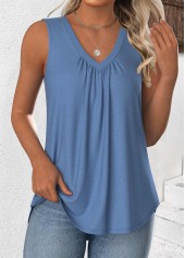 Dusty Blue Sleeveless V Neck Tank Top