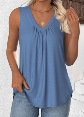Dusty Blue Sleeveless V Neck Tank Top