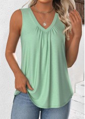 Light Green Sleeveless V Neck Tank Top