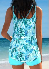 Mid Waisted Ocean Print Curved Hem Tankini Set