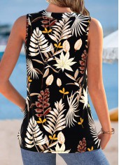 Leaf Print Multi Color Sleeveless V Neck Tank Top