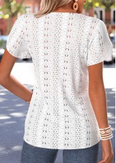 Curved Hem White Short Sleeve Split Neck T Shirt