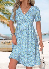 Ditsy Floral Print Tummy Coverage Blue Short Dress