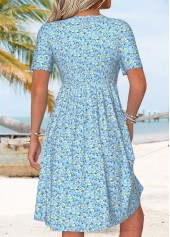 Ditsy Floral Print Tummy Coverage Blue Short Dress
