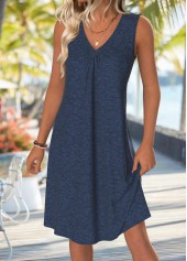 Tummy Coverage Navy Sleeveless V Neck Dress