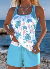 Mid Waisted Marine Life Print Tummy Coverage Tankini Set