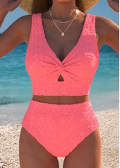 High Waisted Wide Waistband Coral Bikini Set