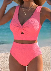 High Waisted Wide Waistband Coral Bikini Set