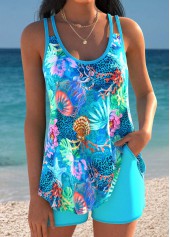 Mid Waisted Marine Life Print Tummy Coverage Tankini Set