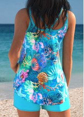 Mid Waisted Marine Life Print Tummy Coverage Tankini Set