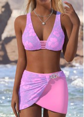 Mid Waisted Floral Print Pull On Pink Bikini Set