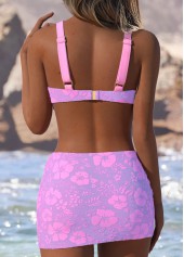 Mid Waisted Floral Print Pull On Pink Bikini Set