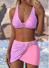 Mid Waisted Floral Print Pull On Pink Bikini Set