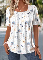 Ditsy Floral Print Tummy Coverage White T Shirt