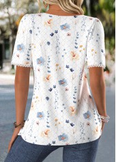 Ditsy Floral Print Tummy Coverage White T Shirt