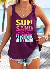 Letter Print Tie Wine Red Strappy Tank Top