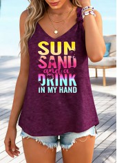 Letter Print Tie Wine Red Strappy Tank Top