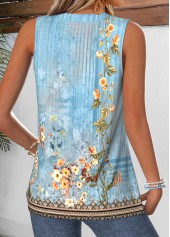 Random Floral Print Tummy Coverage Dusty Blue Tank Top