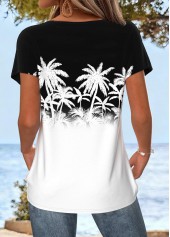 Tropical Plants Print Tummy Coverage White T Shirt