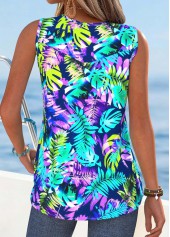 Leaf Print Tummy Coverage Multi Color Sleeveless Tank Top