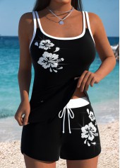Black Hot-Fix Rhinestone Tummy Control Mid Waist Tankini Set