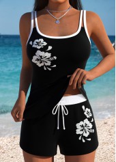 Black Hot-Fix Rhinestone Tummy Control Mid Waist Tankini Set