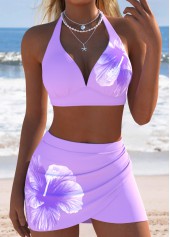 Mid Waisted Floral Print Pull On Bikini Set