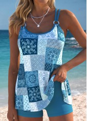 Mid Waisted Tribal Print Tummy Coverage Tankini Set