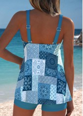 Mid Waisted Tribal Print Tummy Coverage Tankini Set