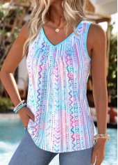 Geometric Print Tummy Coverage Multi Color Sleeveless Tank Top