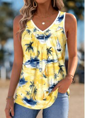 Tropical Plants Print Tummy Coverage Ginger Sleeveless Tank Top