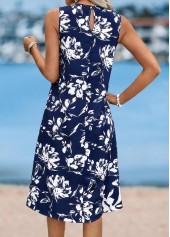 Floral Print Navy Sleeveless Round Neck Dress