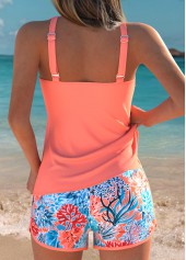 Plus Size Mid Waisted Coral Tummy Coverage Tankini Set