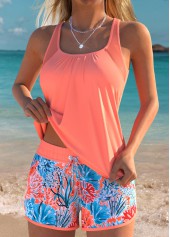 Plus Size Mid Waisted Coral Tummy Coverage Tankini Set
