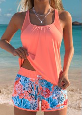 Plus Size Mid Waisted Coral Tummy Coverage Tankini Set