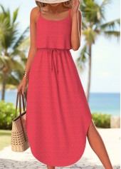 Tummy Coverage Coral Strappy Round Neck Dress