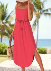 Tummy Coverage Coral Strappy Round Neck Dress