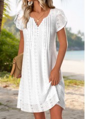 Tummy Coverage White Short Round Neck Dress