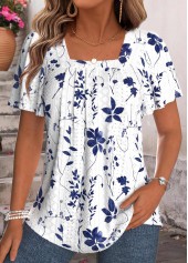 Floral Print Tummy Coverage White Short Sleeve T Shirt