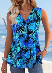 Tropical Plants Print Tummy Coverage Multi Color Tank Top