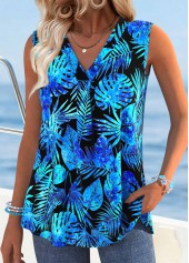Tropical Plants Print Tummy Coverage Multi Color Tank Top
