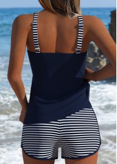 Mid Waisted Striped Tummy Coverage Navy Tankini Set