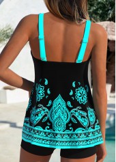 Tribal Print Tummy Coverage Black Tankini Top-No Bottom
