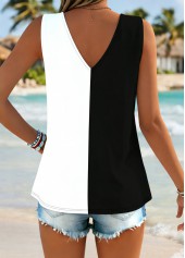 Tropical Plants Print Tie Black Strappy Tank Top