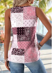 Tribal Print Tummy Coverage Pink Sleeveless Tank Top