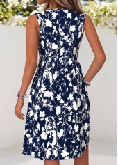 Floral Print Tummy Coverage Navy Short Sleeveless Dress