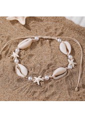 Beige Color Shell Pearl Detail Anklet