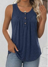 Tummy Coverage Navy Sleeveless Round Neck Tank Top